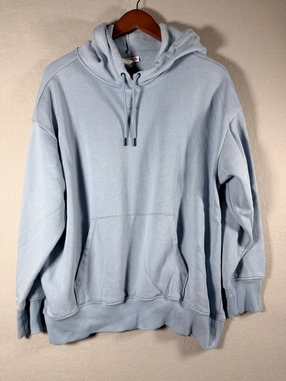Reebok Womens Oversized Pullover Hoodie Size M Light Blue Embossed Delta Logo